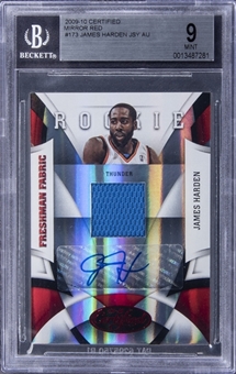 2009/10 Panini Certified "Freshman Fabric" Mirror Red #173 James Harden Signed Jersey Rookie Card (#093/100) - BGS MINT 9/BGS 10